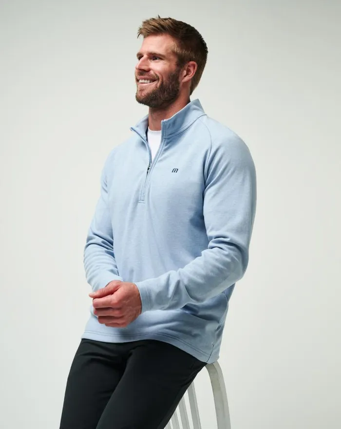 TravisMathew UPGRADED QUARTER ZIP Light Blue Men Quarter Zips TravisMathew UPGRADED QUARTER ZIP Light Blue Men Quarter Zips