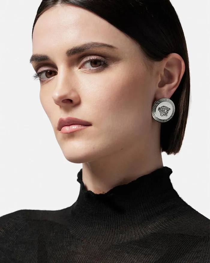 Tribute Medusa Stud Earrings Silver Women Versace Earrings
