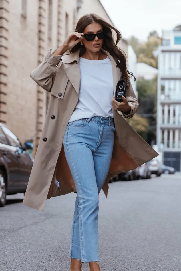 Trina Button Front Trench Coat Beige Women Jackets and Coats Petal and Pup