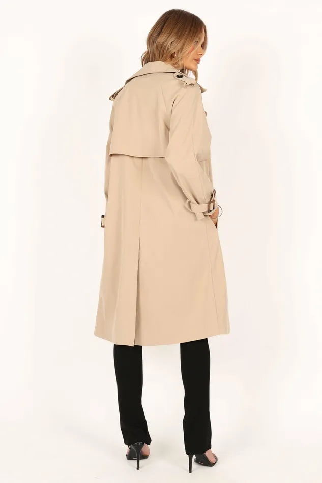 Trina Button Front Trench Coat Beige Women Jackets and Coats Petal and Pup