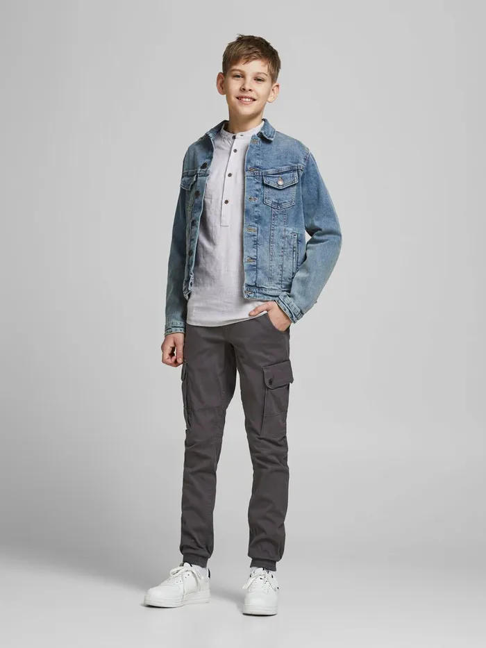 Trousers JACK and JONES Junior BOYS PAUL WARNER CARGO TROUSERS Grey Asphalt
