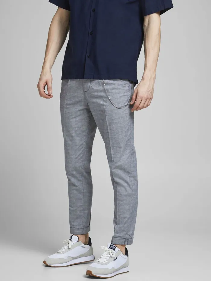 Trousers JACK and JONES Mens ACE MILTON AKM CHECK CHINOS Grey Blue Heaven