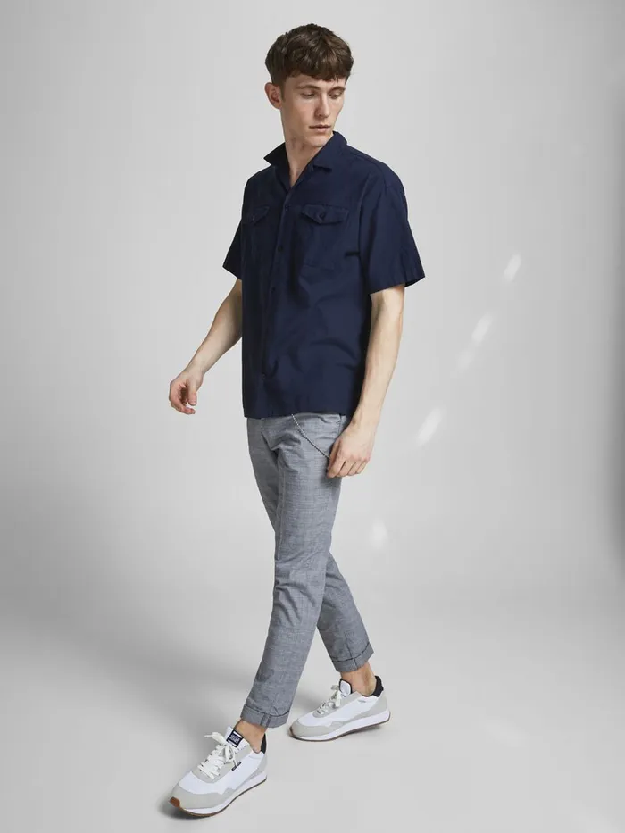 Trousers JACK and JONES Mens ACE MILTON AKM CHECK CHINOS Grey Blue Heaven
