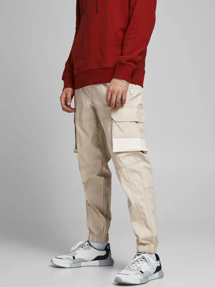Trousers JACK and JONES Mens GORDON ROSS CARGO TROUSERS Beige Pure Cashmere