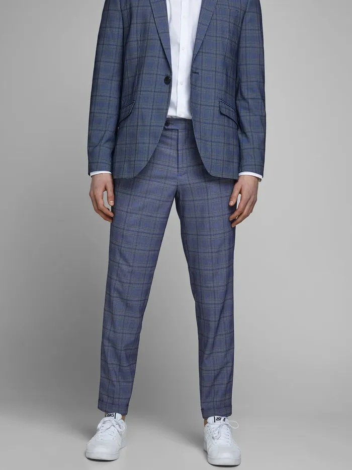 Trousers JACK and JONES Mens JONES CHECKED SUIT TROUSERS Blue Dark Navy