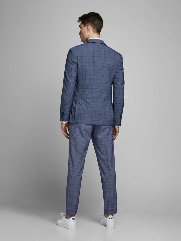 Trousers JACK and JONES Mens JONES CHECKED SUIT TROUSERS Blue Dark Navy