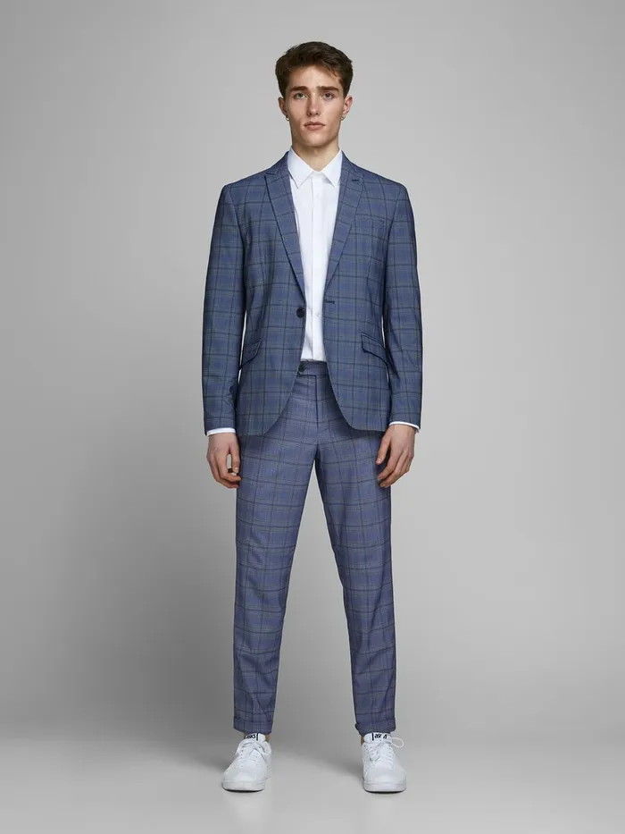 Trousers JACK and JONES Mens JONES CHECKED SUIT TROUSERS Blue Dark Navy