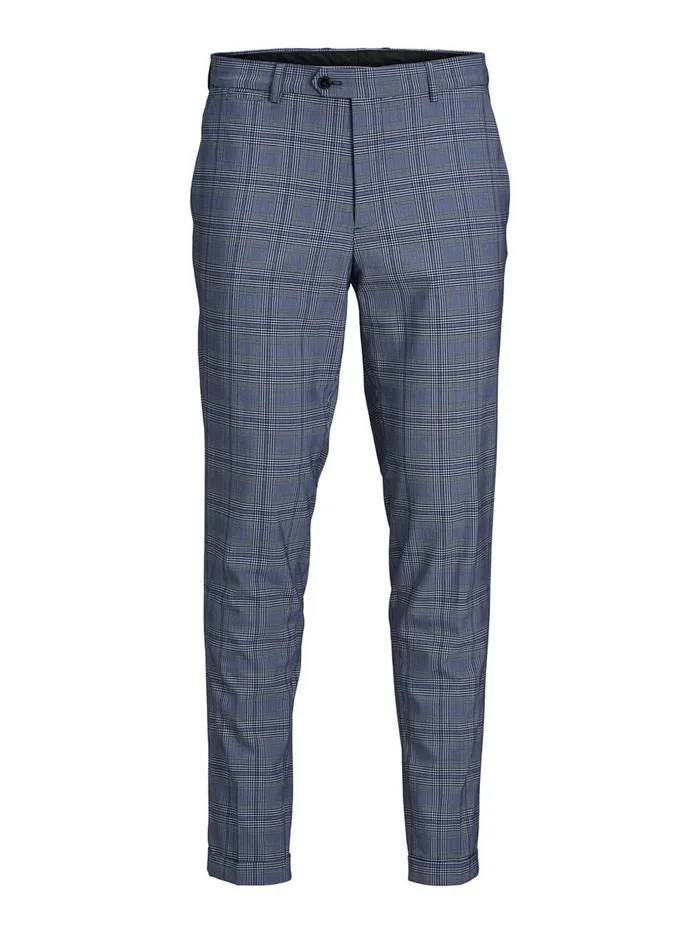 Trousers JACK and JONES Mens JONES CHECKED SUIT TROUSERS Blue Dark Navy