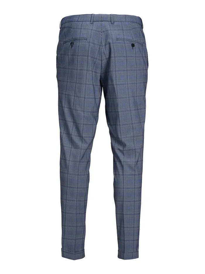 Trousers JACK and JONES Mens JONES CHECKED SUIT TROUSERS Blue Dark Navy