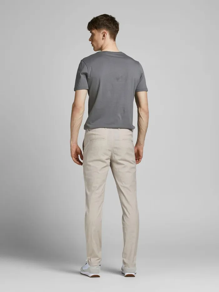 Trousers JACK and JONES Mens MARCO DAVE LINEN CHINOS Beige White Pepper