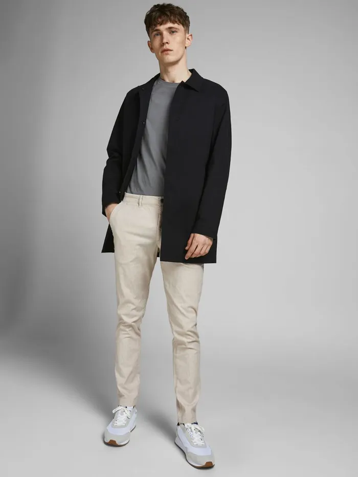 Trousers JACK and JONES Mens MARCO DAVE LINEN CHINOS Beige White Pepper