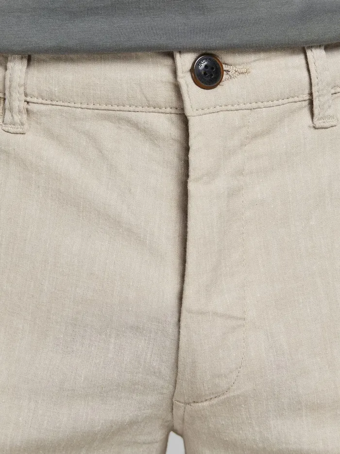 Trousers JACK and JONES Mens MARCO DAVE LINEN CHINOS Beige White Pepper