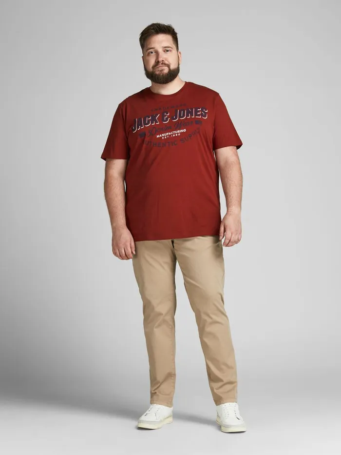 Trousers JACK and JONES Mens MARCO FRED AMA PLUS SIZE CHINOS Beige White Pepper