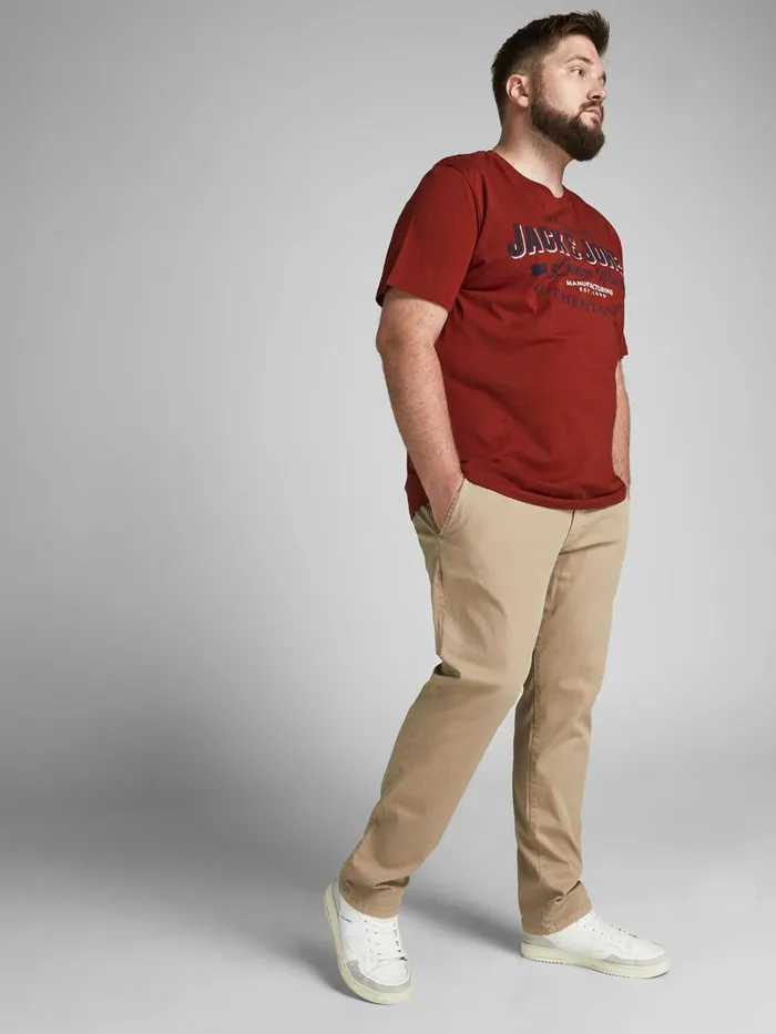 Trousers JACK and JONES Mens MARCO FRED AMA PLUS SIZE CHINOS Beige White Pepper
