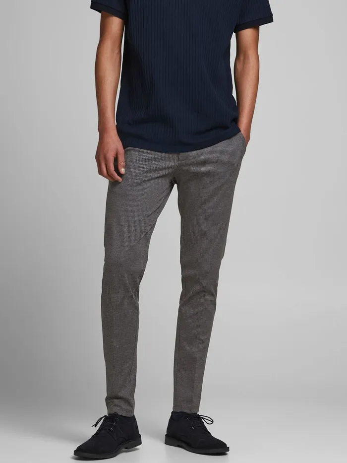 Trousers JACK and JONES Mens MARCO PHIL HOUNDSTOOTH CHINOS Grey Black