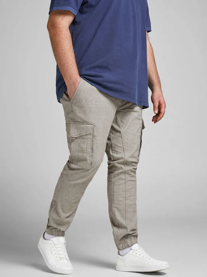 Trousers JACK and JONES Mens PAUL FLAKE CHECKED PLUS SIZE CARGO TROUSERS Grey Light Gray Trousers JACK and JONES Mens PAUL FLAKE CHECKED PLUS SIZE CARGO TROUSERS Grey Light Gray