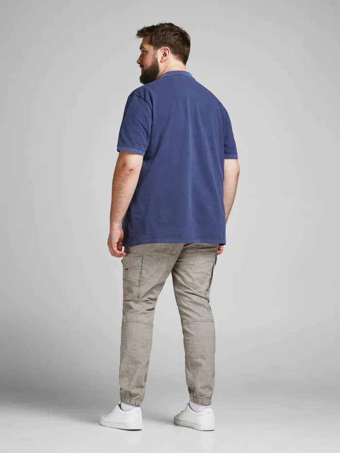 Trousers JACK and JONES Mens PAUL FLAKE CHECKED PLUS SIZE CARGO TROUSERS Grey Light Gray