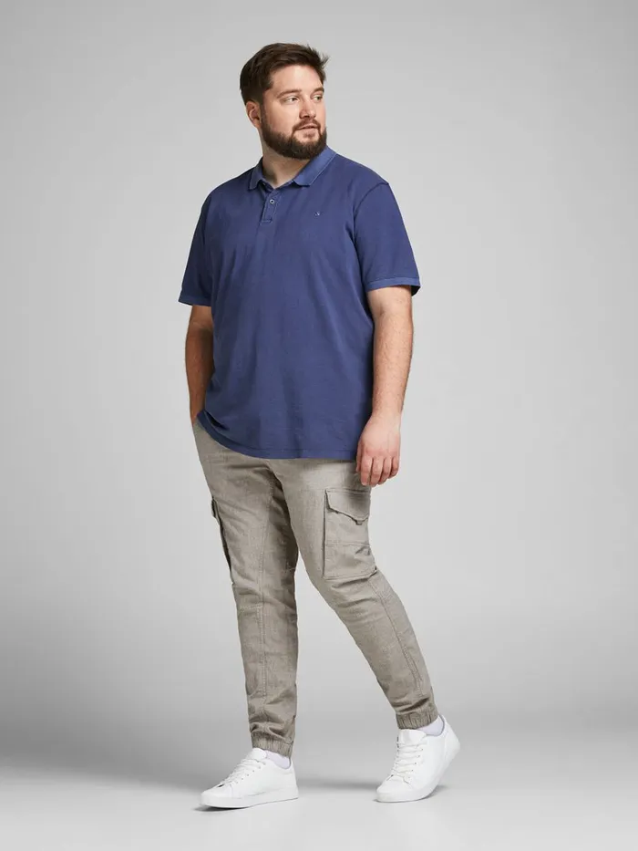 Trousers JACK and JONES Mens PAUL FLAKE CHECKED PLUS SIZE CARGO TROUSERS Grey Light Gray