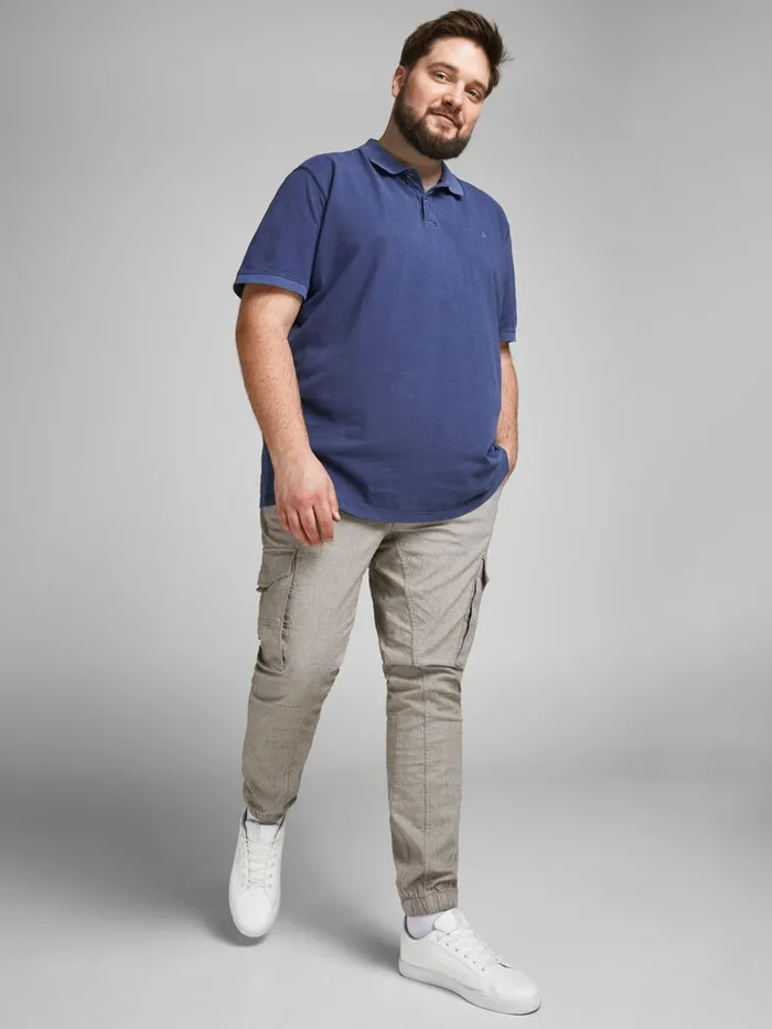 Trousers JACK and JONES Mens PAUL FLAKE CHECKED PLUS SIZE CARGO TROUSERS Grey Light Gray