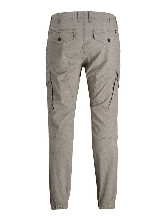 Trousers JACK and JONES Mens PAUL FLAKE CHECKED PLUS SIZE CARGO TROUSERS Grey Light Gray