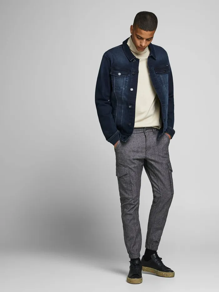 Trousers JACK and JONES Mens PAUL FLAKE SA 1070 CARGO TROUSERS Grey Grey Melange