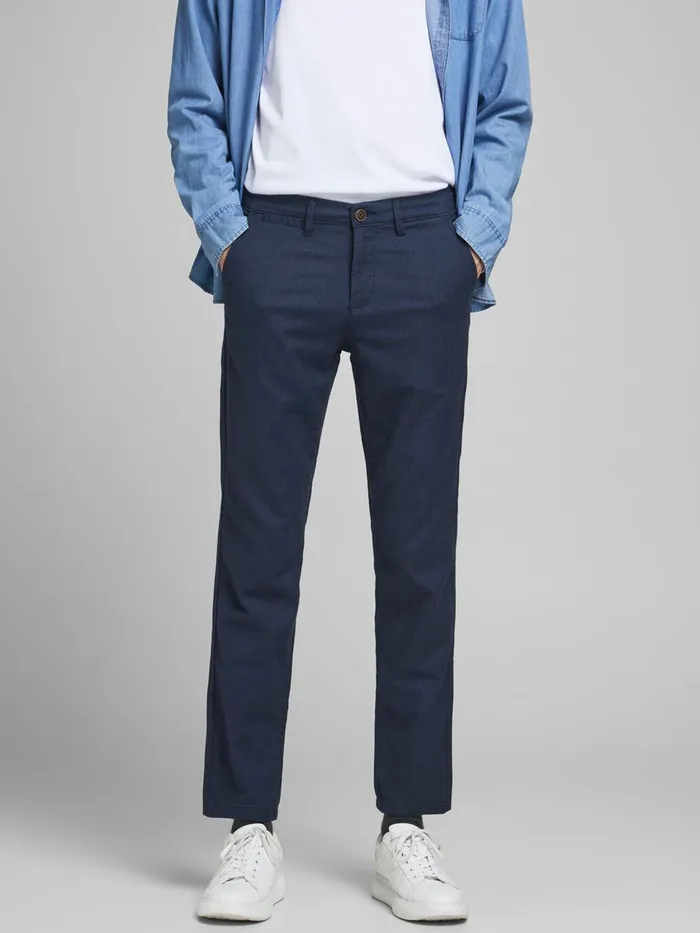Trousers JACK and JONES Mens ROY HERRINGBONE CHINOS Blue Navy Blazer