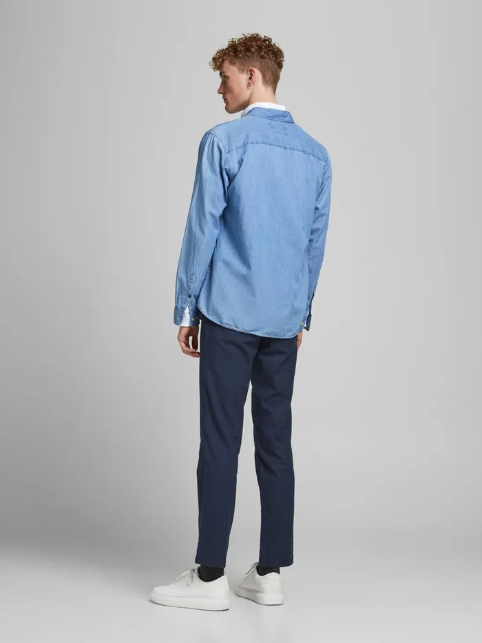 Trousers JACK and JONES Mens ROY HERRINGBONE CHINOS Blue Navy Blazer