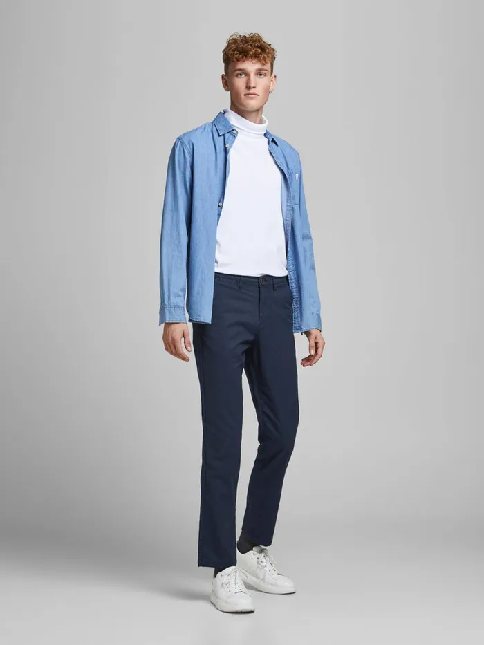 Trousers JACK and JONES Mens ROY HERRINGBONE CHINOS Blue Navy Blazer