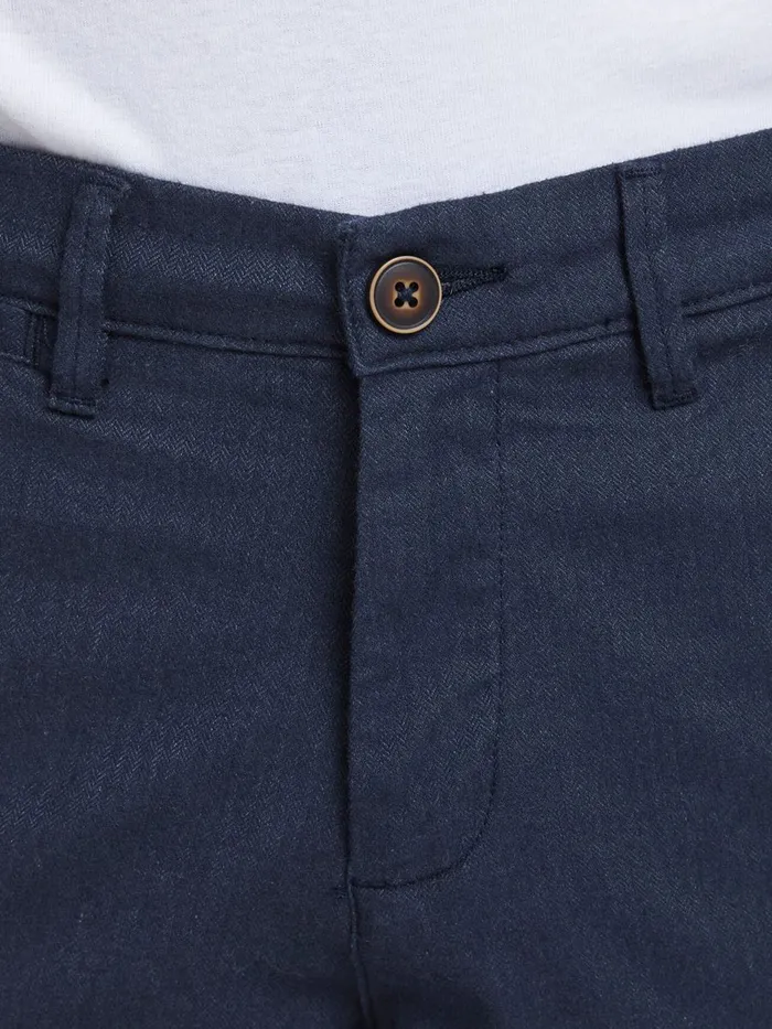Trousers JACK and JONES Mens ROY HERRINGBONE CHINOS Blue Navy Blazer