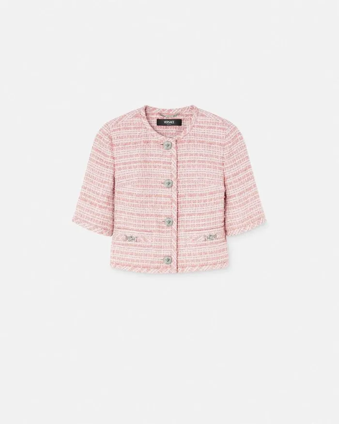 Tweed Cardigan Jacket Light Pink Women Versace Blazer and Jackets