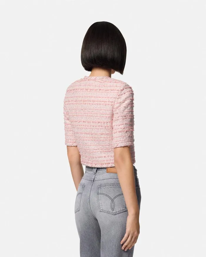 Tweed Cardigan Jacket Light Pink Women Versace Blazer and Jackets