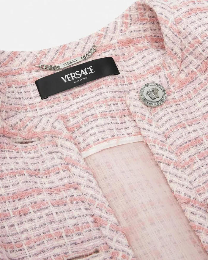 Tweed Cardigan Jacket Light Pink Women Versace Blazer and Jackets