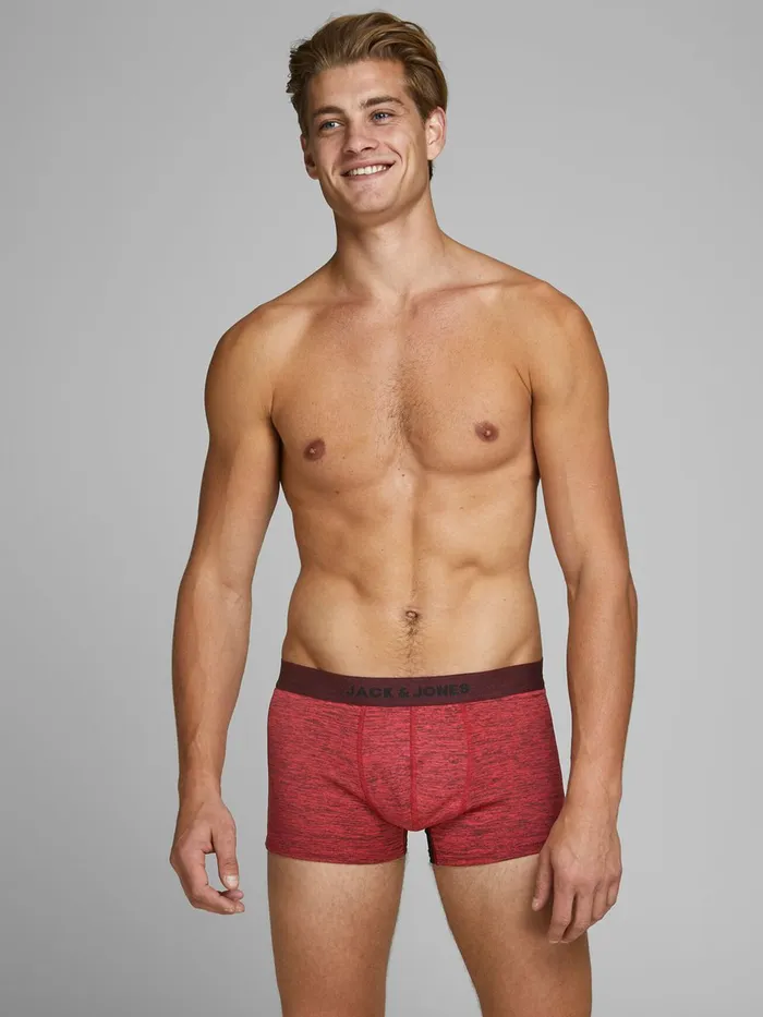 Underwear JACK and JONES Mens 3PACK BASIC TRUNKS Red Fiery Red Cheap On Sale
