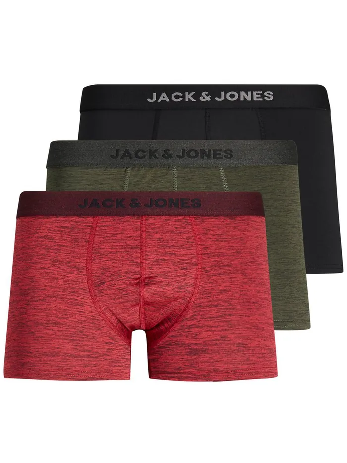 Underwear JACK and JONES Mens 3PACK BASIC TRUNKS Red Fiery Red Cheap On Sale