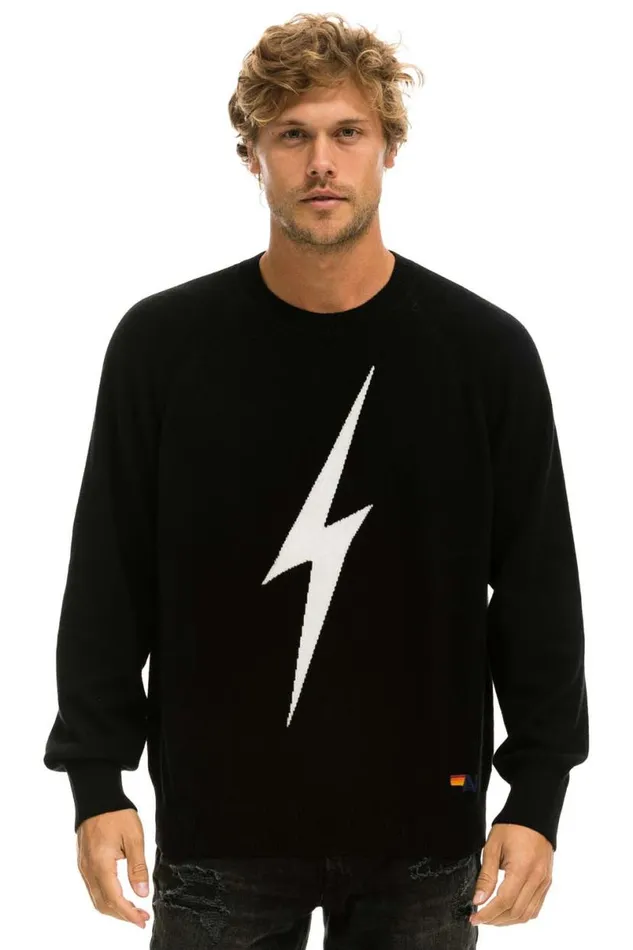 Unisex Bolt Cashmere Light Sweater 8211 Black White Bolt Men Aviator Nation Sweatshirts
