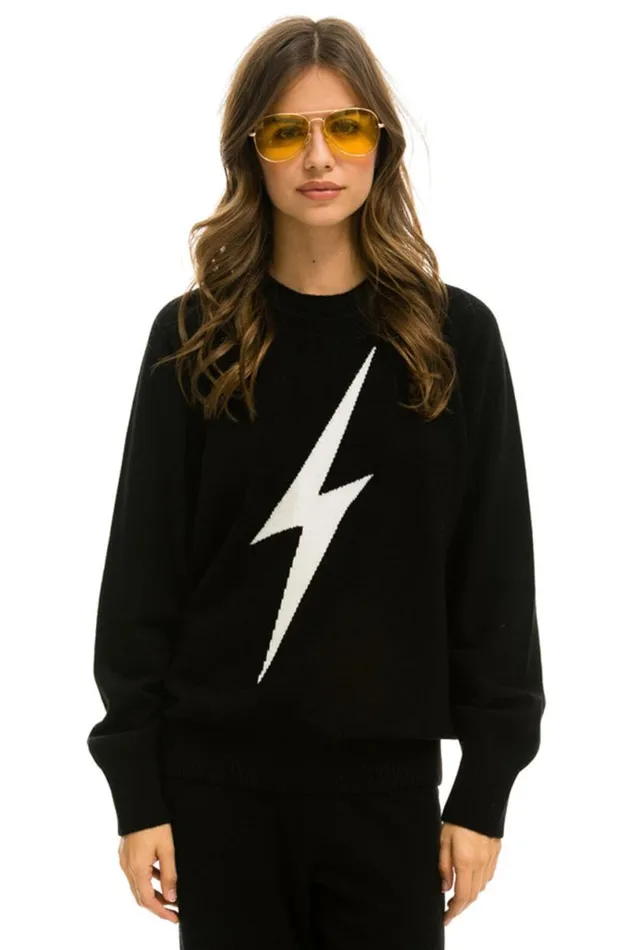Unisex Bolt Cashmere Light Sweater 8211 Black White Bolt Men Aviator Nation Sweatshirts