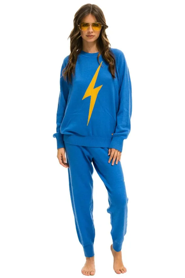 Unisex Bolt Cashmere Light Sweater 8211 Vintage Blue Blue Bolt Men Aviator Nation Sweatshirts