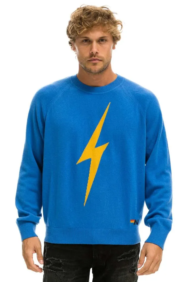 Unisex Bolt Cashmere Light Sweater 8211 Vintage Blue Blue Bolt Men Aviator Nation Sweatshirts