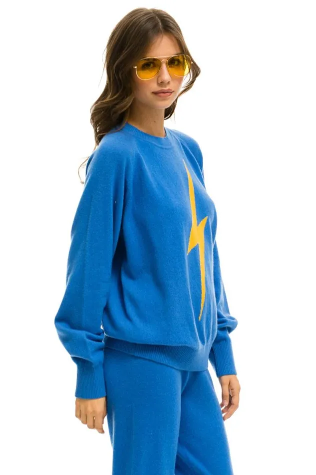 Unisex Bolt Cashmere Light Sweater 8211 Vintage Blue Blue Bolt Men Aviator Nation Sweatshirts