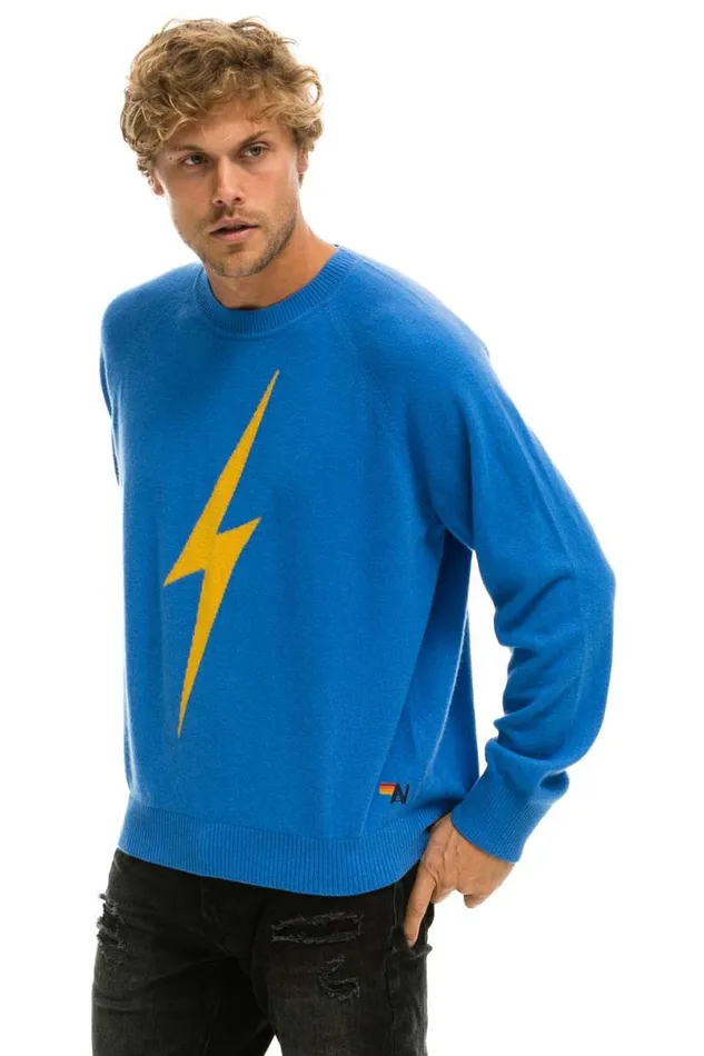 Unisex Bolt Cashmere Light Sweater 8211 Vintage Blue Blue Bolt Men Aviator Nation Sweatshirts