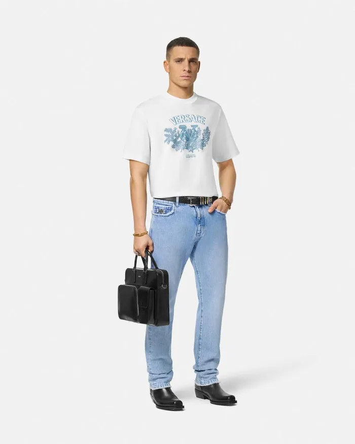 University Coral TShirt Whiteprint Men Versace TShirts and Polos