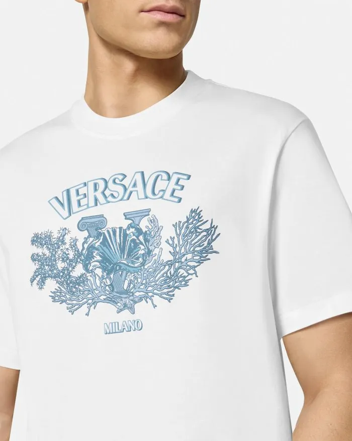 University Coral TShirt Whiteprint Men Versace TShirts and Polos