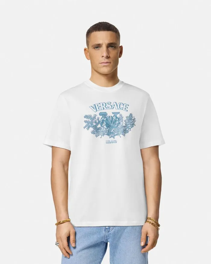 University Coral TShirt Whiteprint Men Versace TShirts and Polos