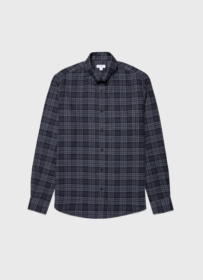 ussunspel Button Down Flannel Shirt Navy Check Men Shirts