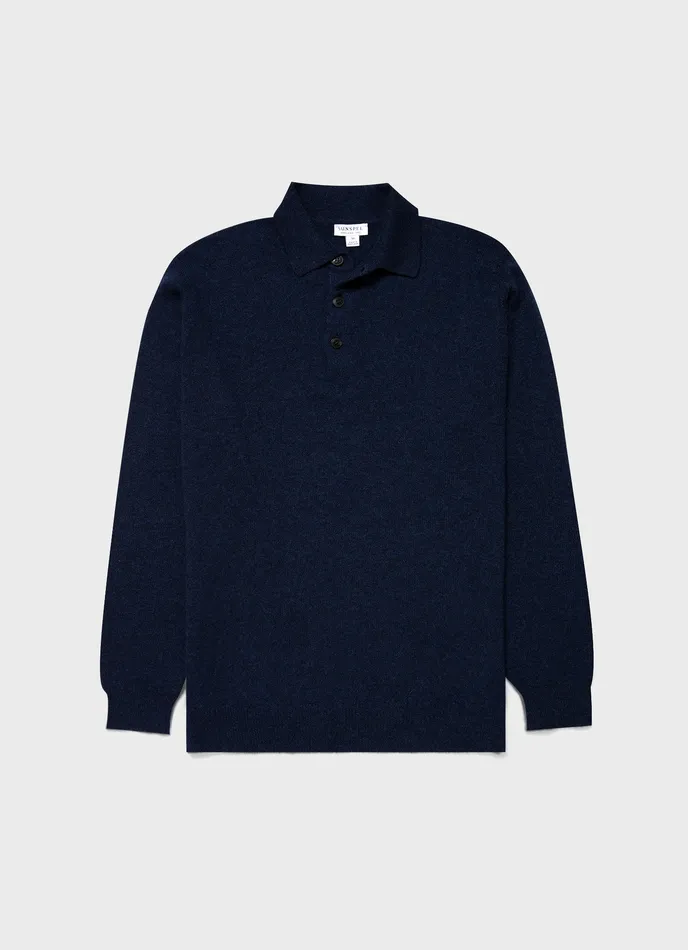 ussunspel Cashmere Polo Shirt Navy Melange Men Polo Shirts