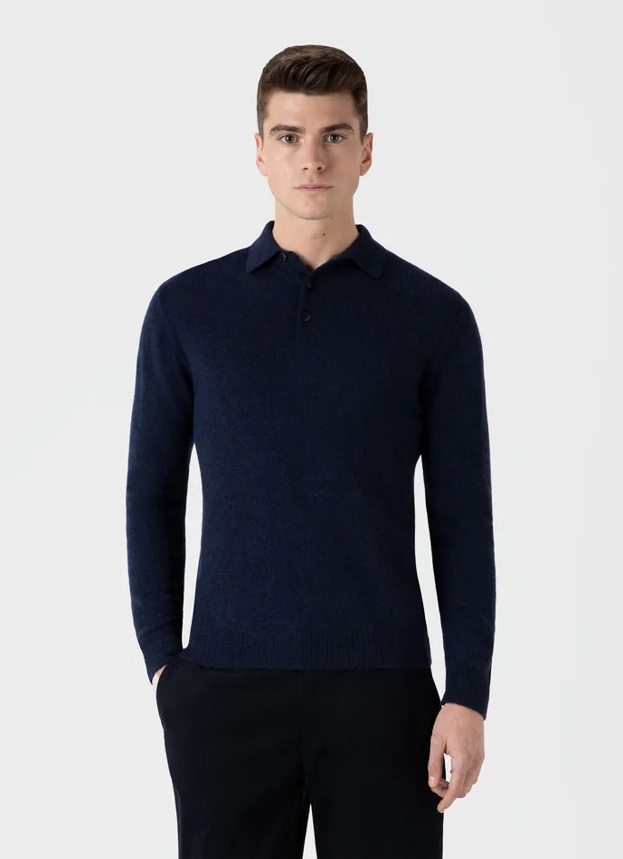 ussunspel Cashmere Polo Shirt Navy Melange Men Polo Shirts ussunspel Cashmere Polo Shirt Navy Melange Men Polo Shirts