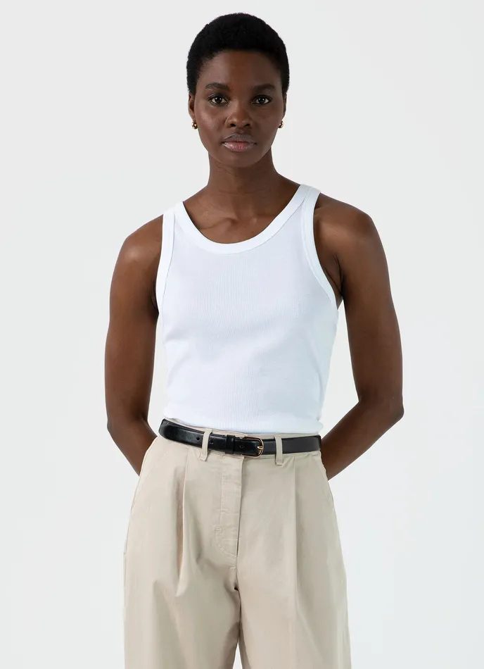 ussunspel Ribbed Tank Top White Women Tshirts and Tops