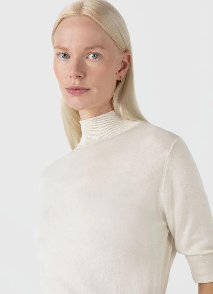 ussunspel Tshirts and Tops Women Mulberry Silk Mock Neck Top Ecru ussunspel Tshirts and Tops Women Mulberry Silk Mock Neck Top Ecru