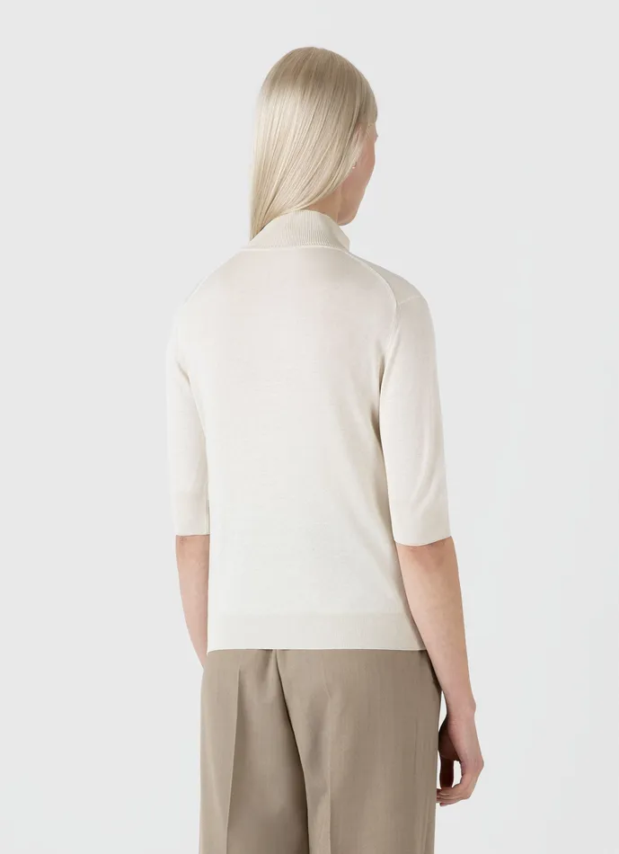 ussunspel Tshirts and Tops Women Mulberry Silk Mock Neck Top Ecru ussunspel Tshirts and Tops Women Mulberry Silk Mock Neck Top Ecru