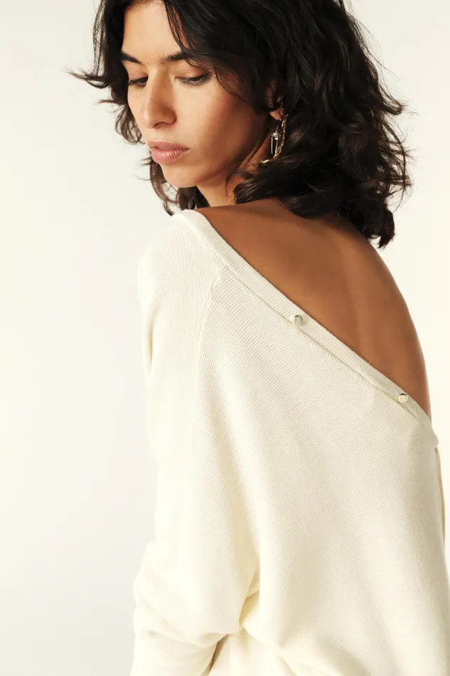 VNeck Backless Sweater Elsy OffWhite Women Baandsh Sweaters and Cardigans